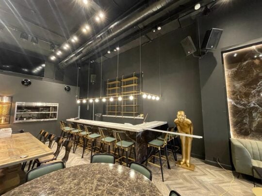 רמקולים מותקנים במסעדה